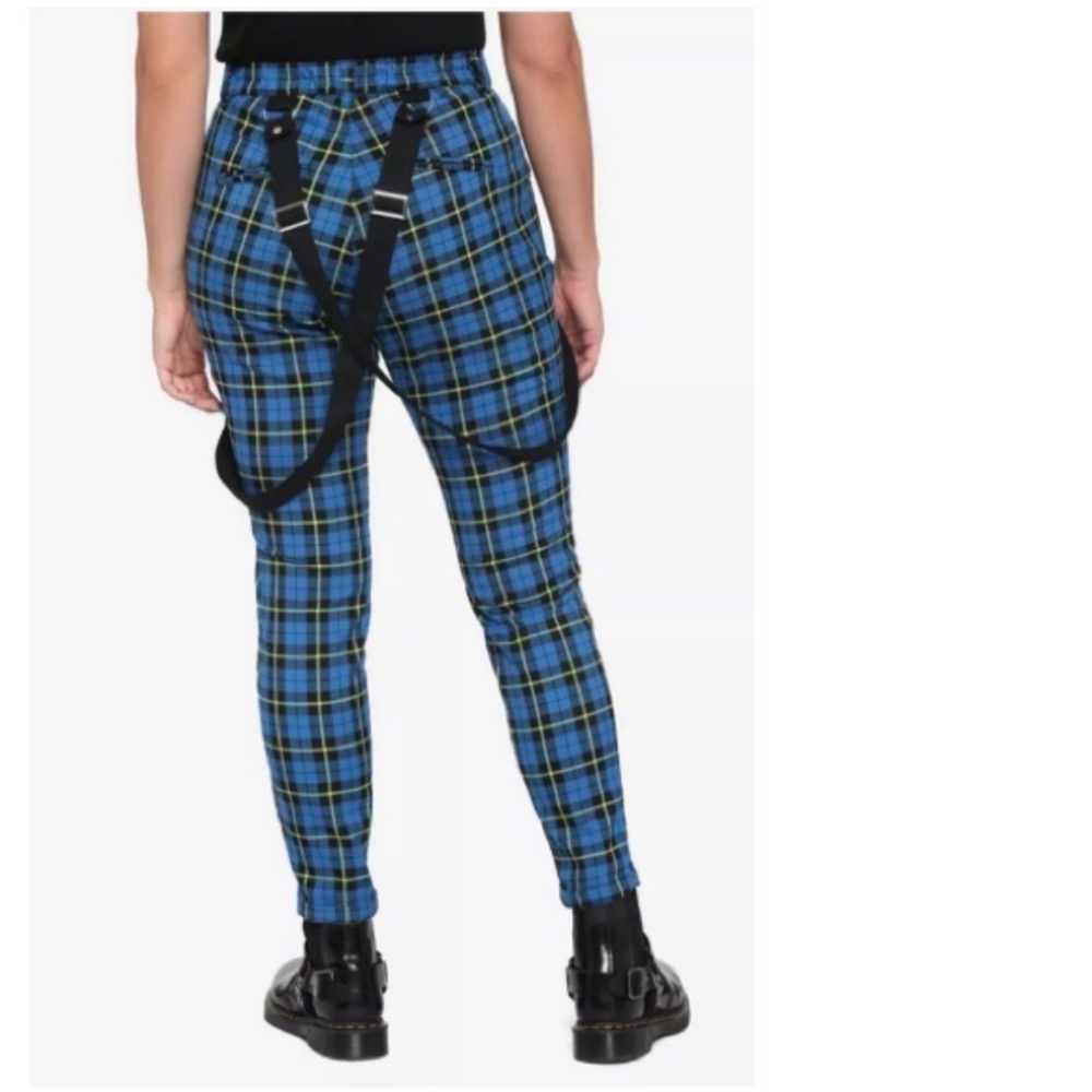 Hot Topic Blue Black Plaid Suspender Trousers